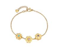 Bracciale Donna Oro Personalizzabile con 2-4 Pietre e Fiori Natali, Braccialetto Gioielli Charm Bracelet Regalo per Mamma Figlia Amicizia Compleanno Natale (3 Pietre portafortuna e fiori portafortuna)