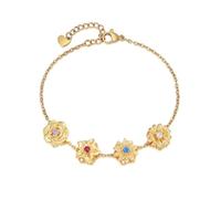 Bracciale Donna Oro Personalizzabile con 2-4 Pietre e Fiori Natali, Braccialetto Gioielli Charm Bracelet Regalo per Mamma Figlia Amicizia Compleanno Natale (4 Pietre portafortuna e fiori portafortuna)