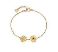 Bracciale Donna Oro Personalizzabile con 2-4 Pietre e Fiori Natali, Braccialetto Gioielli Charm Bracelet Regalo per Mamma Figlia Amicizia Compleanno Natale (2 Pietre portafortuna e fiori portafortuna)