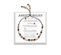 Bracciale donna pietre naturali chakra - Ametista, Tormalina, Occhio di Tigre, Quarzo Rosa,Bracciale portafortuna regolabile,bracciale elasticizzato stile boho,Regali di gioielli spirituali per donna
