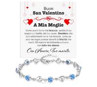 Bracciale Donna San Valentino per Moglie o Fidanzata Argento Sterling 925 con Pietre di Zirconia Blu Regalo per lei Finitura in Argento - Cofanetto con DEDICA incluso (San Valentino - Pietre Blu)