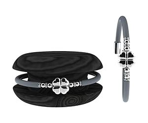 Bracciale Donna TOOLATE Caucciù con Strass e Charm, Bracciale Macaron Mignon Gioiello con Charm Cuore Stella Portafortuna - 100% Made in Italy (luck, argento)