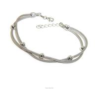 bracciale doppio argento 925 sfere 5mm fox tail snake cavetto regolabile donna