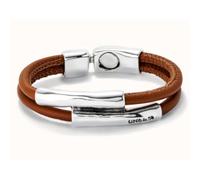 Bracciale doppio cuoio marrone con due tubi placcata argento sterling