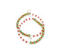 Bracciale doppio Donna Rosario Cristalli effetto cristallo in due colori/Gioielli/elastico croce gioiello e ciondoli/Idee Regalo (Verde e Rosso)