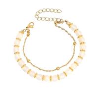 Bracciale doppio strato in perle di pietra naturale per donne orologio da uomo cinturino in pelle nera, Taglia unica, Plastica, Nessuna pietra preziosa