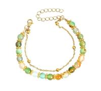 Bracciale doppio strato in perle di pietra naturale per donne orologio da uomo cinturino in pelle nera, Taglia unica, Plastica, Nessuna pietra preziosa