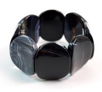 Bracciale Elasticizzato doppio elastico in Agata Nera Ovale. Made in Italy