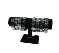 Bracciale elasticizzato puzzle in acciaio argentato con scritte e strass per lei