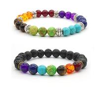 Bracciale elastico con 7 chakra di agata e perle di pietra e base metal, colore: Colour4, cod. L0MXS020