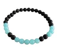 Bracciale elastico con perle di amazzonite e shungite naturali da 8 mm a taglio liscio, forma rotonda, multicolore, lunghezza 7 pollici, ideale come regalo unisex e portafortuna |L_STBC_00257_6.5