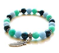 Bracciale elastico con perle di amazzonite, lapislazzuli e angelite naturali da 8 mm, taglio liscio, forma rotonda, multicolore, lunghezza 7 pollici, ideale come regalo unisex | L_STBC_00283_7
