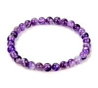 Bracciale elastico con perle di ametista naturale da 6 mm a taglio liscio, pietra preziosa di forma rotonda, colore rosa, lunghezza 7 pollici, cinturino estensibile per polso unisex, |L_STBC_00380_7