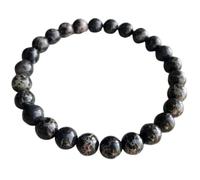 Bracciale elastico con perle di diaspro marino africano naturale da 6 mm a taglio liscio, forma rotonda, colore nero, lunghezza 7 pollici, ideale come regalo unisex e portafortuna |L_STBC_00161_6.5