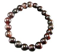Bracciale elastico con perle di granato almandino naturale da 8 mm a taglio liscio, forma rotonda, colore rosso, lunghezza 7 pollici, ideale come regalo unisex per la e portafortuna |L_STBC_00235