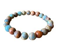 Bracciale elastico con perle di opale africano naturale da 10 mm a taglio liscio, forma rotonda, multicolore, lunghezza 7 pollici, ideale come regalo unisex per la e portafortuna |L_STBC_00158_7.5