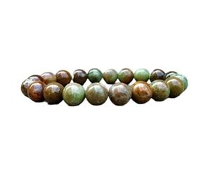 Bracciale elastico con perle di opale verde africano naturale da 8 mm a taglio liscio, forma rotonda, multicolore, lunghezza 7 pollici, ideale come regalo unisex e portafortuna |L_STBC_00151_7.5