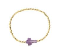 Bracciale elastico con perle d'oro con design a croci, simboleggia la protezione e la credenza per l'uso quotidiano o un regalo speciale per adulti, Taglia unica, come descritto