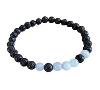 Bracciale elastico con perle lisce da 8 mm in giada amazzonite naturale e lava nera, forma rotonda, multicolore, lunghezza 7 pollici, ideale come regalo unisex e portafortuna |L_STBC_00269_6.5