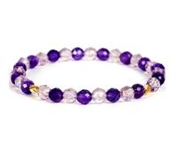 Bracciale elastico con perle sfaccettate di ametista naturale e quarzo trasparente da 8 mm, forma rotonda, multicolore, lunghezza 7 pollici, ideale come regalo unisex e portafortuna |L_STBC_00467_6.5