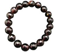 Bracciale elastico con perle sfaccettate di granato almandino naturale da 10 mm, forma rotonda, colore rosso, lunghezza 7 pollici, ideale come regalo unisex per la e portafortuna |L_STBC_00230