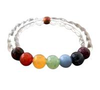 Bracciale elastico con perline di quarzo naturale da 8 mm a taglio liscio e 7 chakra, forma rotonda, multicolore, lunghezza 7 pollici, ideale come regalo unisex e portafortuna |L_STBC_00064_7.5