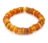 Bracciale elastico con perline grezze di ambra naturale da 10 mm, forma a rondella, colore arancione, lunghezza 7 pollici, ideale come regalo unisex per la meditazione e portafortuna |L_STBC_00286_6.5
