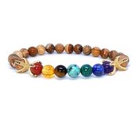 Bracciale elastico con perline lisce da 8 mm in diaspro figurato naturale a 7 chakra, forma rotonda, multicolore, lunghezza 7 pollici, ideale come regalo unisex e portafortuna |L_STBC_00088_7.5
