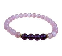 Bracciale elastico con perline lisce di ametista naturale e occhio di gatto da 8 mm, forma rotonda, multicolore, lunghezza 7 pollici, ideale come regalo unisex e portafortuna |L_STBC_00462_6.5