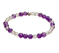 Bracciale elastico con perline lisce di ametista naturale e quarzo cristallino da 6 mm, forma rotonda, multicolore, lunghezza 7 pollici, ideale come regalo unisex e portafortuna |L_STBC_00470_7
