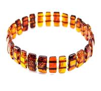 Bracciale elastico con perline lisce in ambra naturale 14x4mm, pietra preziosa a forma di baguette, colore rosso, lunghezza 7 pollici, ideale come regalo unisex per la e portafortuna |L_STBC_00293_7