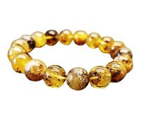 Bracciale elastico con perline lisce in ambra naturale da 12 mm, forma rotonda, colore giallo, lunghezza 7 pollici, ideale come regalo unisex per la meditazione e come portafortuna |L_STBC_00287_6.5