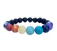 Bracciale elastico con perline lisce naturali dei 7 chakra e lava vulcanica da 8-10 mm, forma rotonda, multicolore, lunghezza 7 pollici, ideale come regalo unisex e portafortuna |L_STBC_00110_7.5