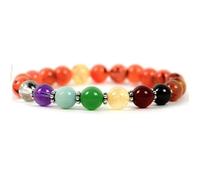 Bracciale elastico con perline naturali dei 7 chakra e corniola da 8 mm a taglio liscio, forma rotonda, multicolore, lunghezza 7 pollici, ideale come regalo unisex e portafortuna |L_STBC_00059_7