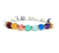 Bracciale elastico con perline naturali dei 7 chakra e howlite da 8 mm a taglio liscio, forma rotonda, multicolore, lunghezza 7 pollici, ideale come regalo unisex e portafortuna |L_STBC_00076_8