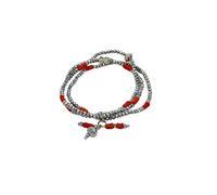 BRACCIALE ELASTICO CORALLO GREZZO EMATITE E ARGENTO