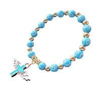 Bracciale elastico da donna, con perle bianche, ali d'angelo, croce, guarigione, equilibrio, gioielli, regalo ragazza verde, bracciale d'argento da uomo, Taglia unica, Acrilico, Nessuna pietra