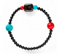 Bracciale elastico di Astrofillite, Onice Nera Grado A, Turchese e Corallo Bambù