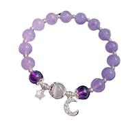 Bracciale elastico Fatto A Mano con perline In Pietra Naturale per Donne e Ragazze, Bracciale elastico con Pietra Preziosa In Opale Viola Da 8 mm con Ciondolo A Forma Di Stella Lunare Da 8 mm.