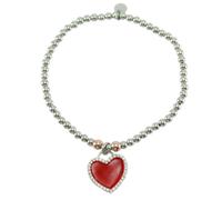 Bracciale Elastico I Giampini Argento 925 Ciondolo Cuore Smalto Rosso e Zirconi