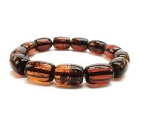 Bracciale elastico in ambra naturale con perline lisce da 14x10 mm, forma tubolare, colore rosso, lunghezza 7 pollici, ideale come regalo unisex per la meditazione e portafortuna |L_STBC_00291_6.5