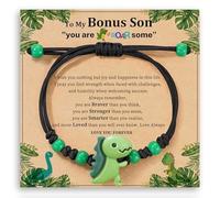 Bracciale elastico intrecciato a mano a tema dinosauro con biglietto auguri per ragazzi e ragazze Bellissimo ciondolo a forma dinosauro intrecciato per giovani, include un biglietto decorativo