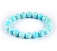 Bracciale elastico larimar donna, gioiello perline cristallo blu naturale