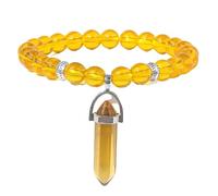 Bracciale Elastico Per Donna Con Pietra Preziosa Chakra In Pietra Citrino Naturale, Ciondolo A Colonna Esagonale In Cristallo Curativo Braccialetto Con Ciondolo Yoga Per Uomo Coppia Gioielli Regalo