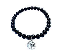 Bracciale elastico pietre vere naturali TORMALINA NERA con albero della vita