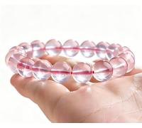 Bracciale elastico quarzo rosa naturale,braccialetti impilabili perline