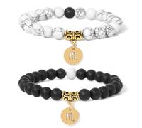 Bracciale Elastico Unisex con 12 Costellazioni in Pietra Naturale, Bracciale per Coppie con Perline in Onice Nero e Howlite da 8mm con Ciondolo in Oro, Braccialetto Yoga Regolabile per Scorpione da 8