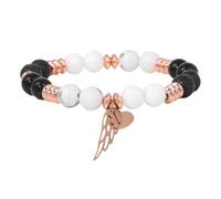 Bracciale Elastico Unisex con Perline in Pietra Naturale, Howlite Bianca, Ossidiana Nera e Lava, Regolabile, con Ciondolo a Forma di Cuore con Ali D'Angelo, Perline da 8mm, Elegante e Semplice.