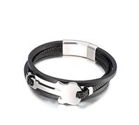 Bracciale Elegante in Cuoio, Argento e Acciaio per Uomo - Bracciale Chitarra Uomo