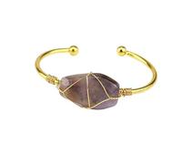 Bracciale esaedrico in cristallo naturale avvolto in filo di rame dorato fatto a mano - Gioielli in cristallo di pietra originale(Amethyst)